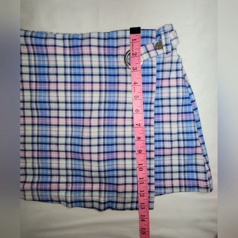 COPY - Justice Blue & Pink Plaid Pull On Mock Wrap Skort Girls Size 10